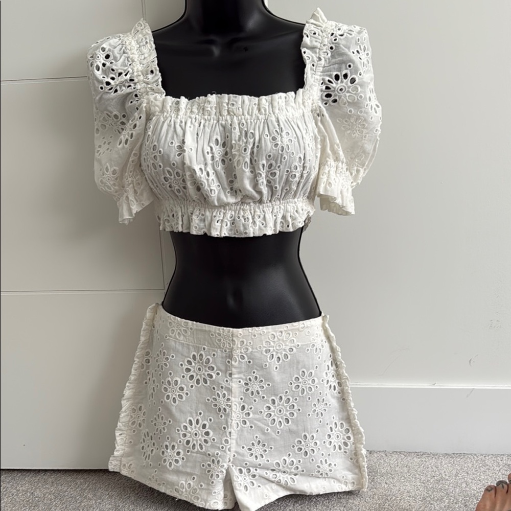 White Eyelet Crop Top and Shorts Set